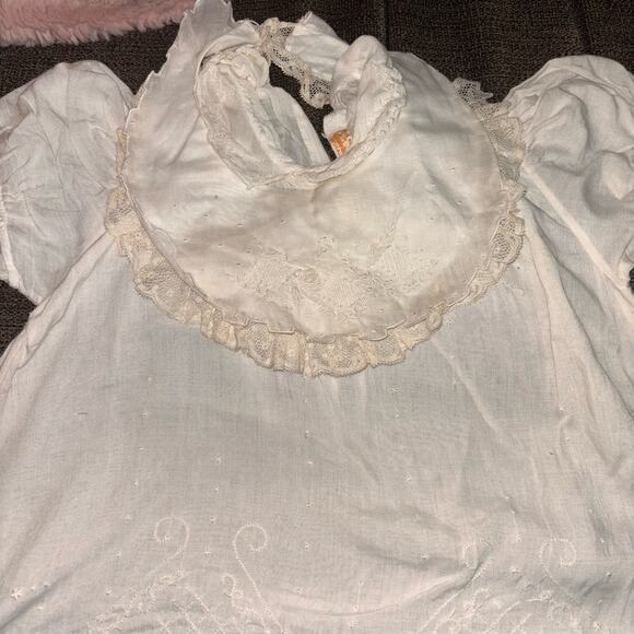 Victorian Girls Dress & Bib Handmade With Delicate Lace Trim & Embroidery - Picture 2 of 9